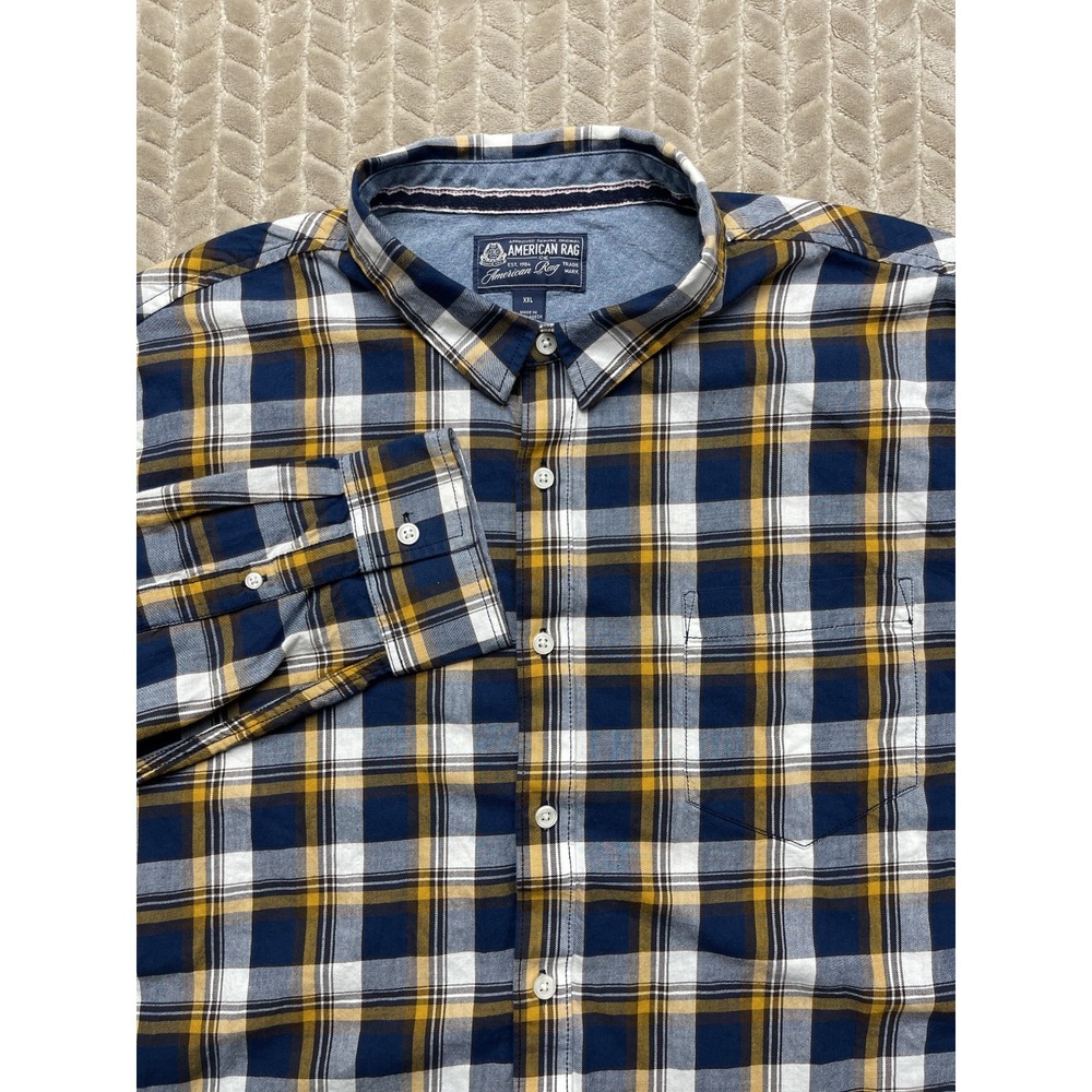 AMERICAN RAG Blue Cave‎ Plaid Chest Pocket Front Button Long Sleeve Shirt 2XL